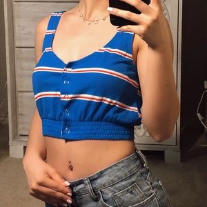 PacSun Blue Striped Button Cropped shirt